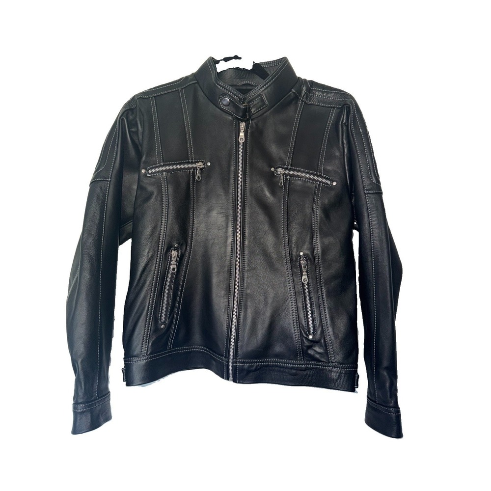 Vintage Recuerdo Women XL Black Genuine Leather Moto Cafe Racer Jacket Mexico